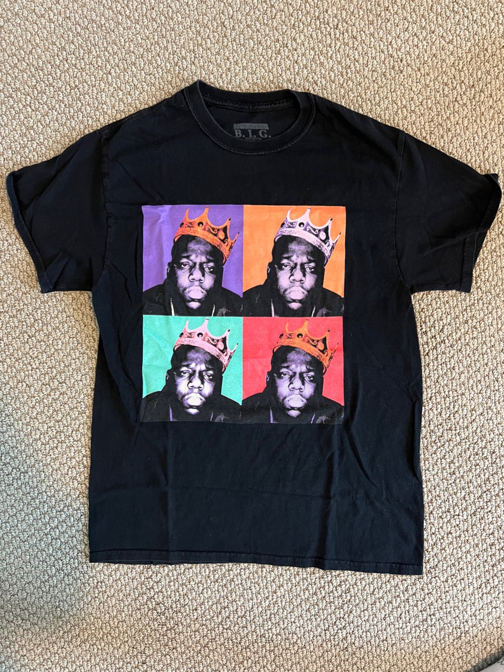 B.I.G. T-Shirt black Tee w Colorblock Portrait Grid pop color medium 100% Cotton